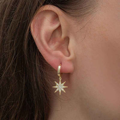 Gold Plated Dangling North Star Women's Silver Earrings