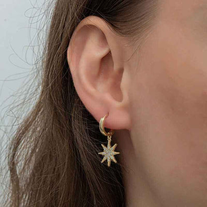 Gold Plated Dangling North Star Women's Silver Earrings