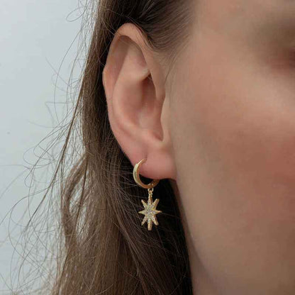Gold Plated Dangling North Star Women's Silver Earrings