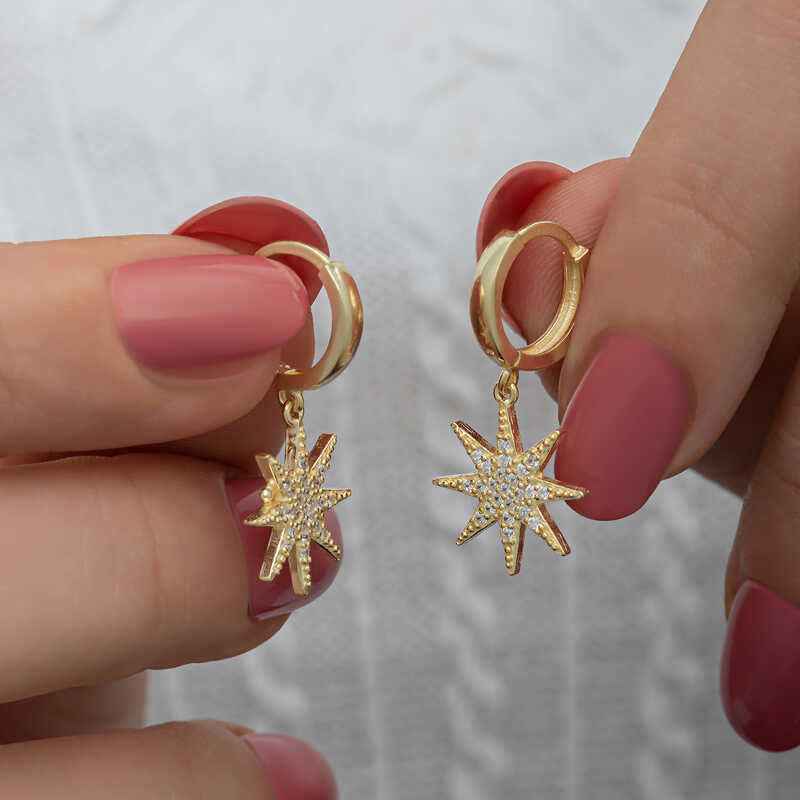 Gold Plated Dangling North Star Women's Silver Earrings