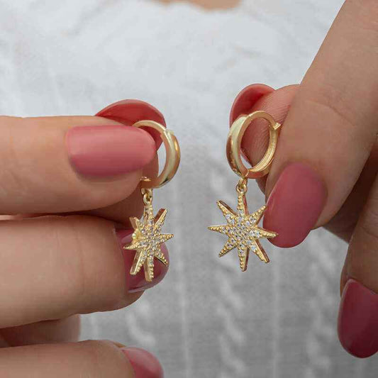 Gold Plated Dangling North Star Women's Silver Earrings