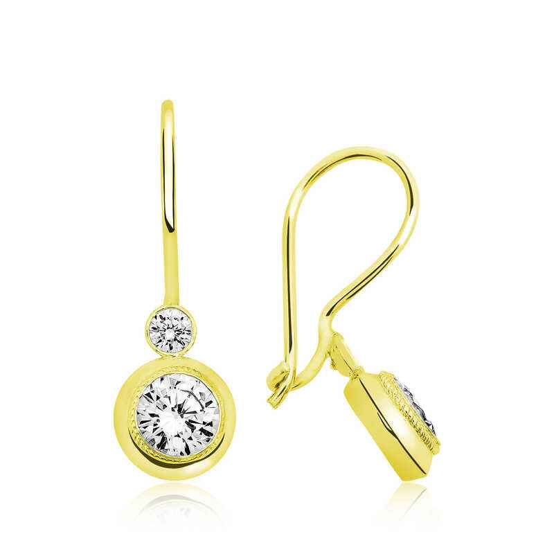 Gold Plated Dangle Single Stone Silver Earring