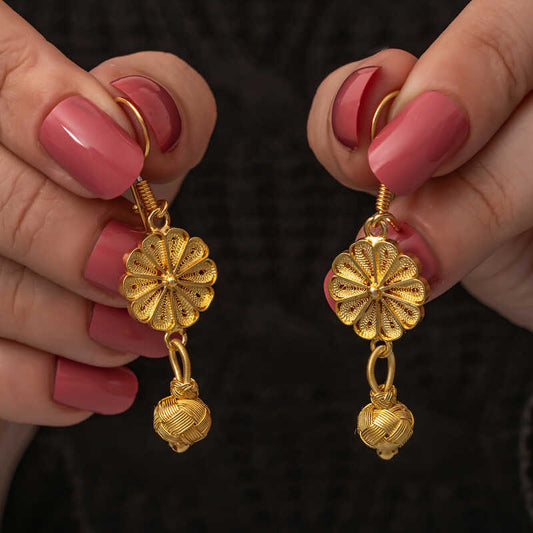 Gold Plated Dangling Kazaz Wire Art Women's Silver Earrings