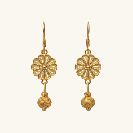 Gold Plated Dangling Kazaz Wire Art Women's Silver Earrings