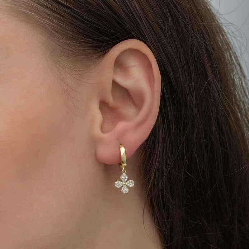 Gold Plated Dangling Clover Women's Silver Earrings