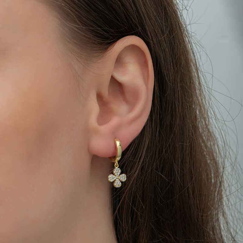 Gold Plated Dangling Clover Women's Silver Earrings