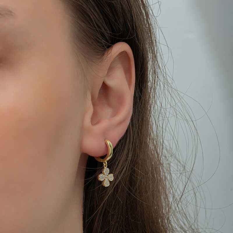 Gold Plated Dangling Clover Women's Silver Earrings