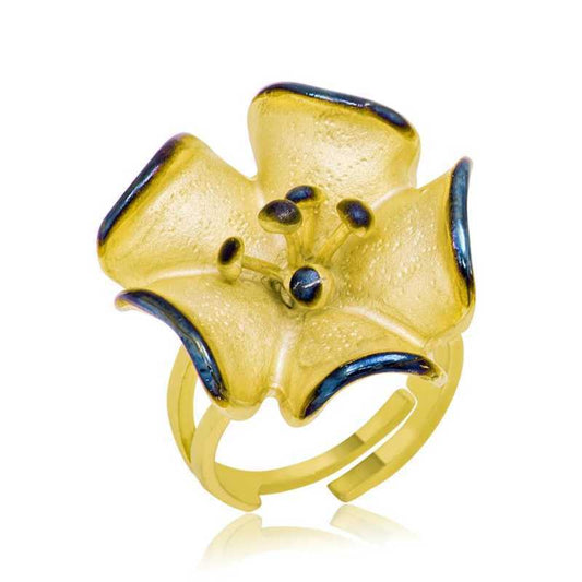 Bague en argent plaqué or pour femme avec fleur jaune