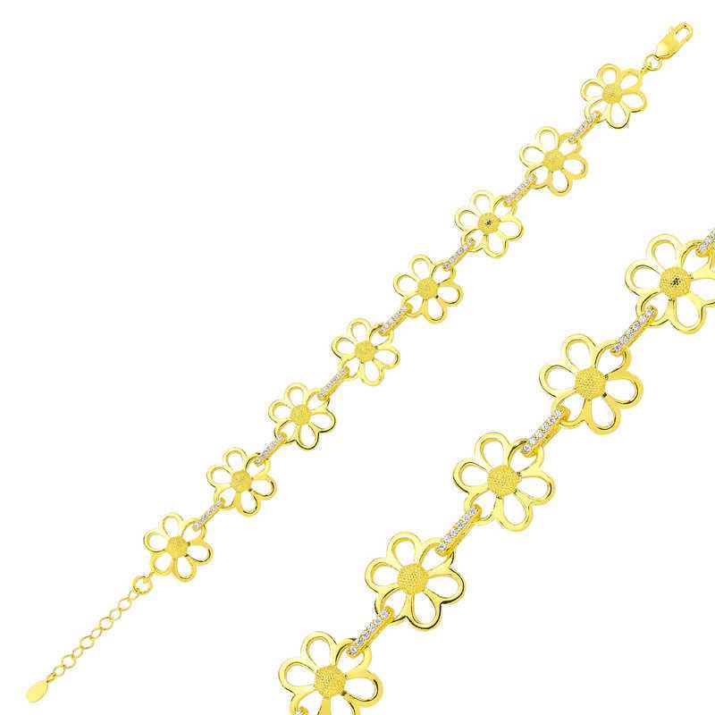 Gold Plated Yellow Daisy Women's Silver Bracelet