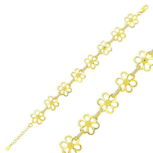 Gold Plated Yellow Daisy Women's Silver Bracelet