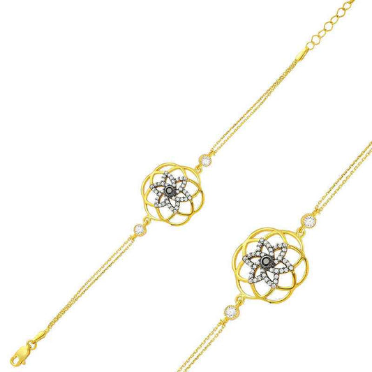 Gold Plated Yellow Flower of Life Women's Silver Bracelet