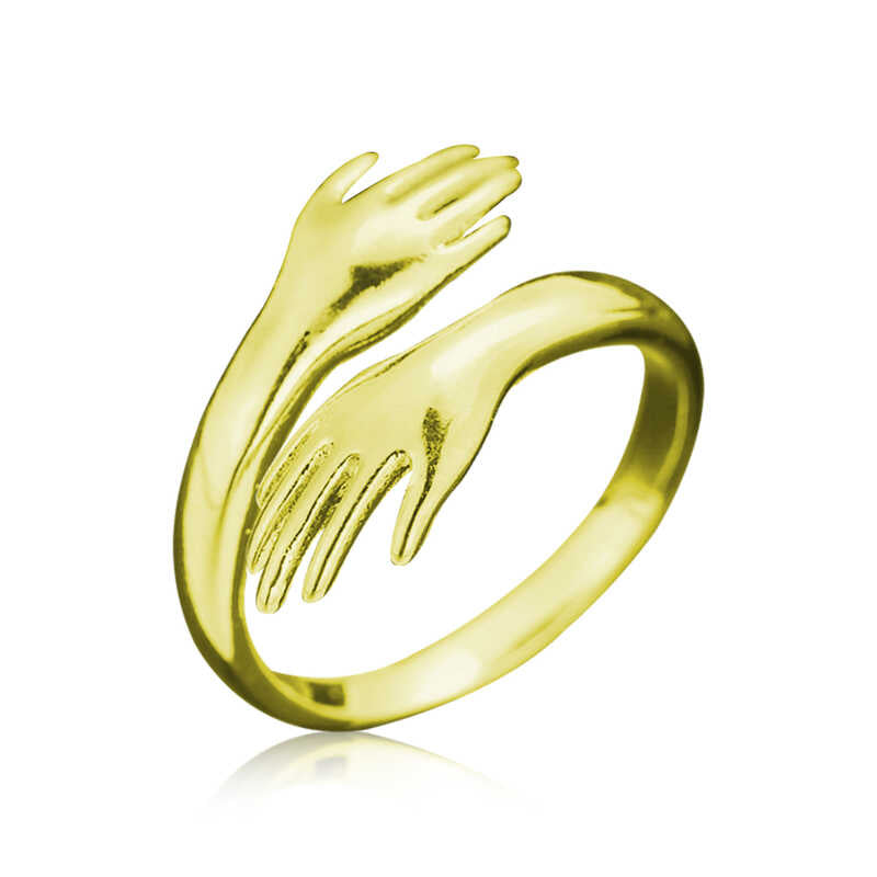 Bague en argent plaqué or avec mains entrelacées