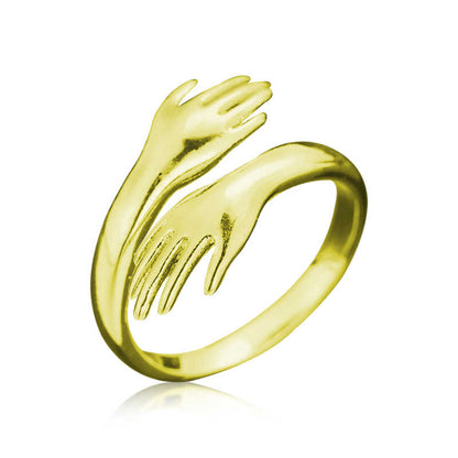 Bague en argent plaqué or avec mains entrelacées