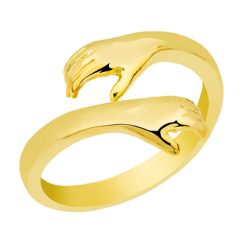 Bague en argent plaqué or avec mains entrelacées