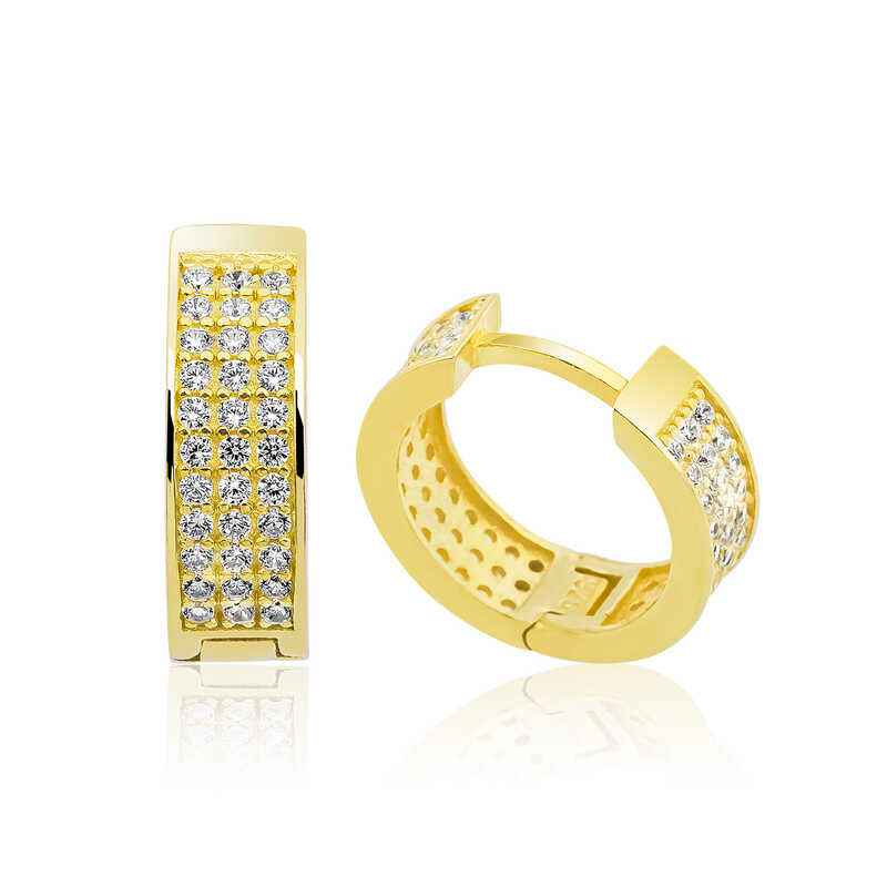 Gold Plated Row Stone Silver Hoop Earrings