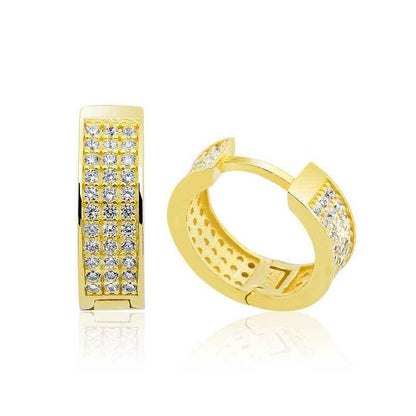 Gold Plated Row Stone Silver Hoop Earrings