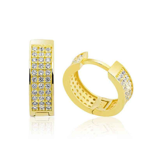Gold Plated Row Stone Silver Hoop Earrings