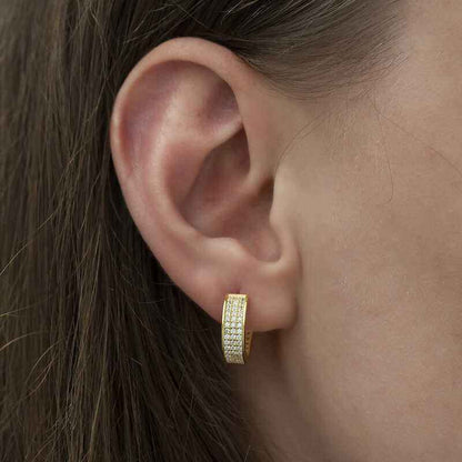 Gold Plated Row Stone Silver Hoop Earrings