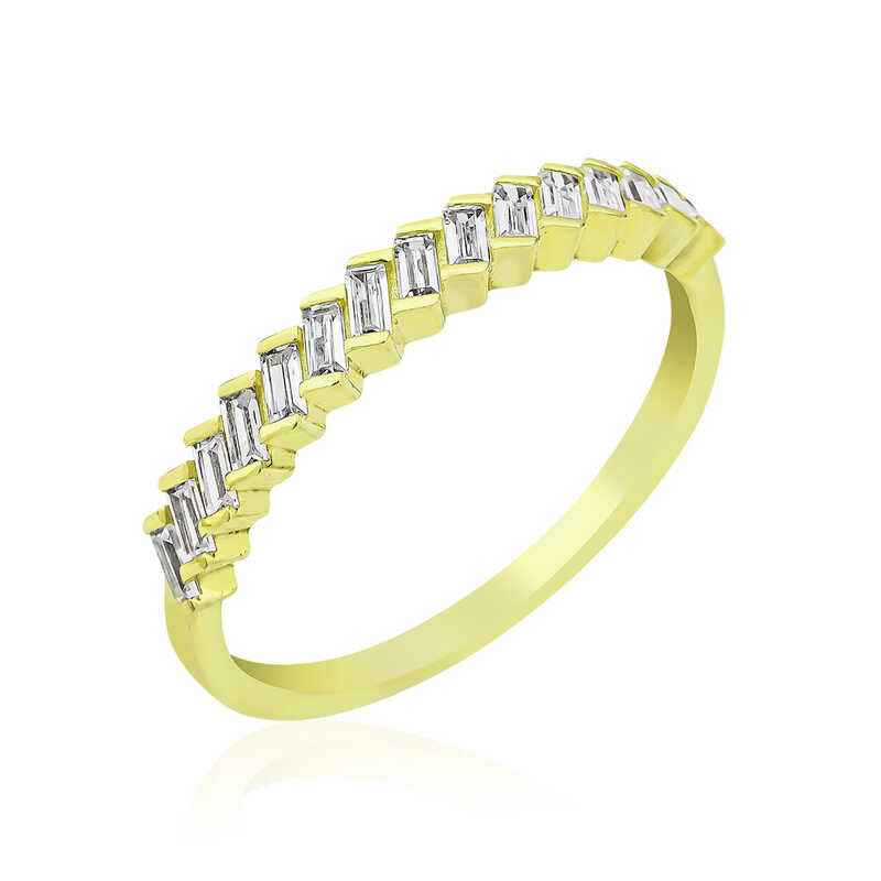 Gold Plated Row Baguette Stone Women's Silver Ring