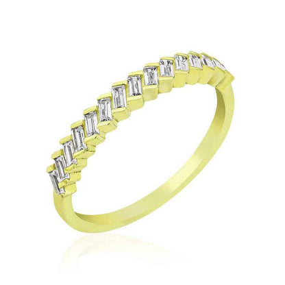 Gold Plated Row Baguette Stone Women's Silver Ring