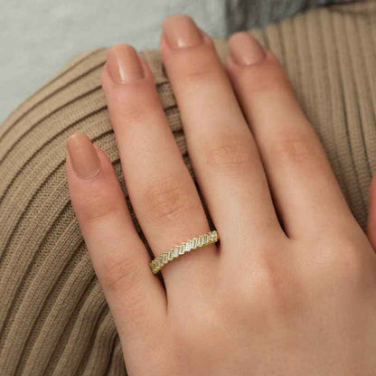 Gold Plated Row Baguette Stone Women's Silver Ring