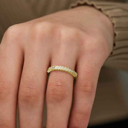 Gold Plated Row Baguette Stone Women's Silver Ring