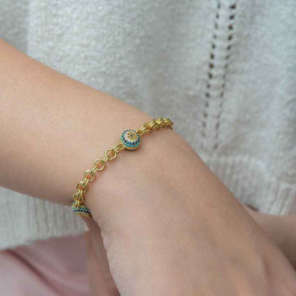 Gold Plated Societe Eye Chain Silver Bracelet