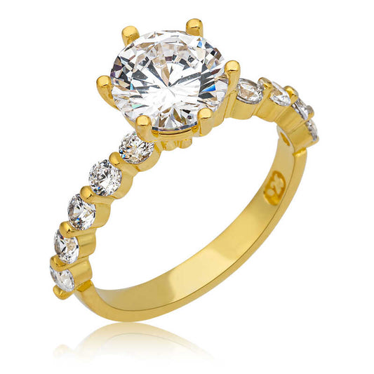 Gold Plated Single Stone Women's Silver Ring