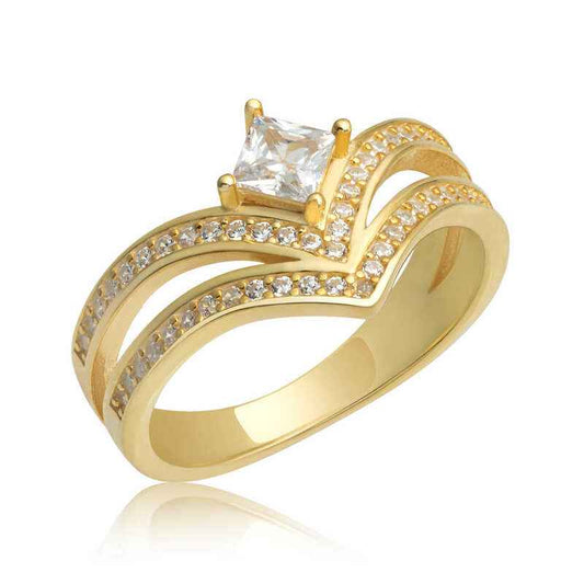 Gold Plated Single Stone Women's Silver Ring