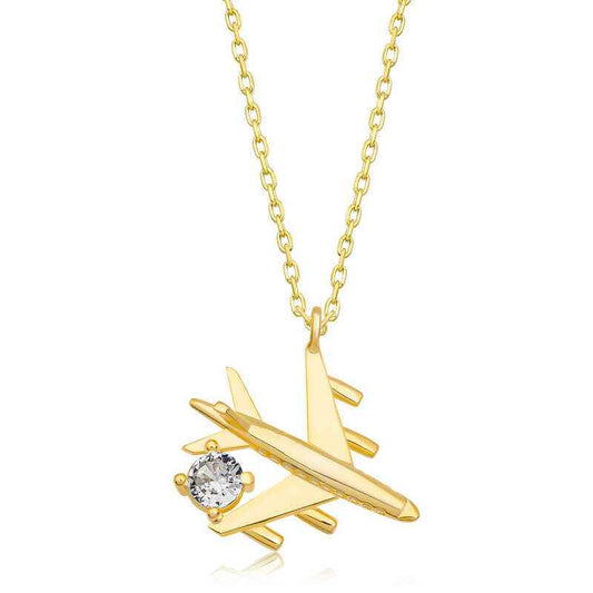 Gold Plated Single Stone Airplane Women's Silver Necklace
