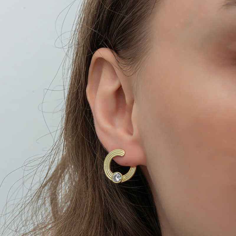 Gold Plated Single Stone Stud Women's Silver Earring