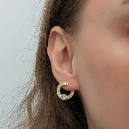 Gold Plated Single Stone Stud Women's Silver Earring