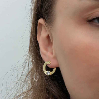 Gold Plated Single Stone Stud Women's Silver Earring