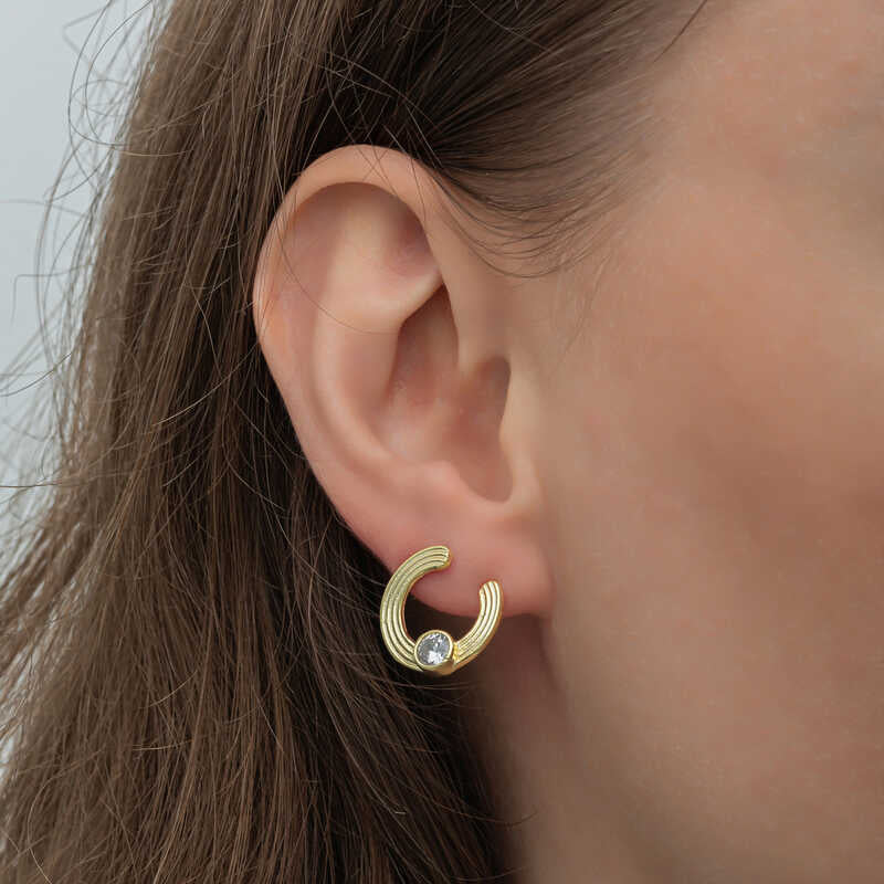 Boucles d'oreilles à tige en argent plaqué or pour femme avec pierre unique
