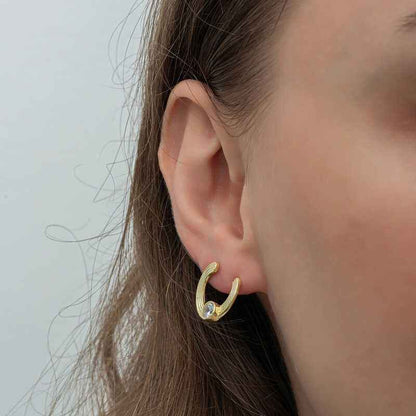 Gold Plated Single Stone Stud Women's Silver Earring