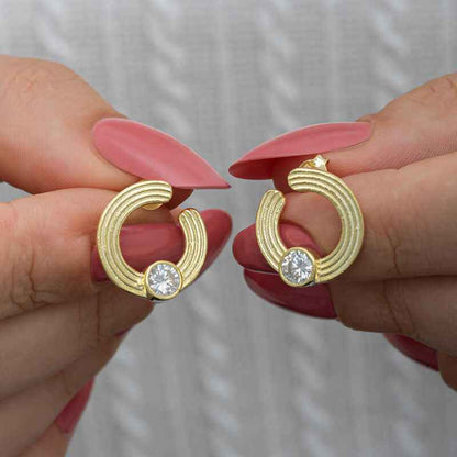 Gold Plated Single Stone Stud Women's Silver Earring