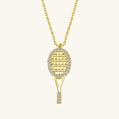 Gold Plated Tennis Racket Women's Silver Necklace