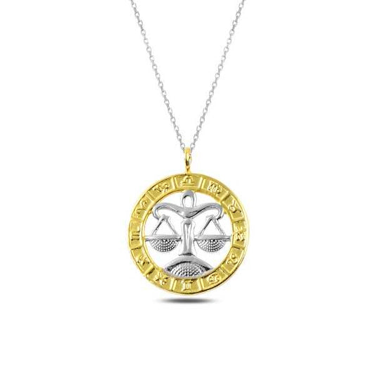 Gold Plated Libra Zodiac Silver Necklace