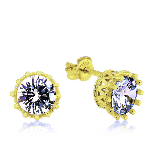 Gold Plated Single Stone Pronged Women's Silver Earring