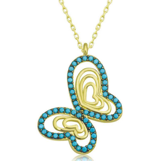 Gold Plated Turquoise Stone Butterfly Women's Silver Necklace