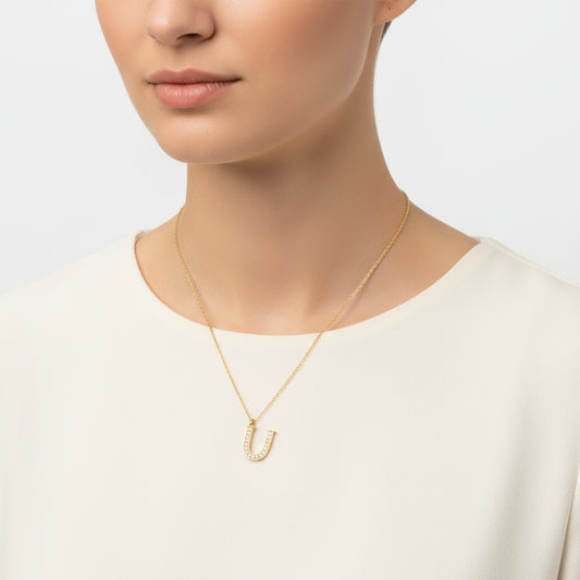 Gold Plated U Letter Women's Silver Necklace
