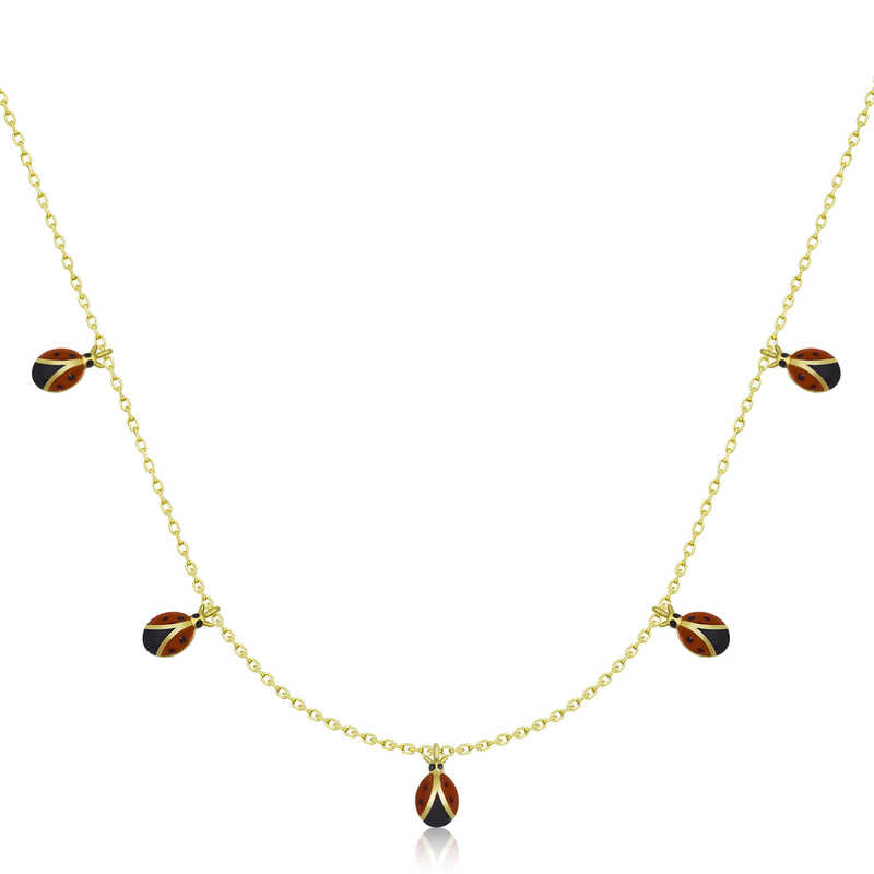 Collier en argent plaqué or pour femme avec coccinelle porte-bonheur