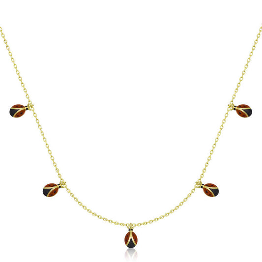 Collier en argent plaqué or pour femme avec coccinelle porte-bonheur