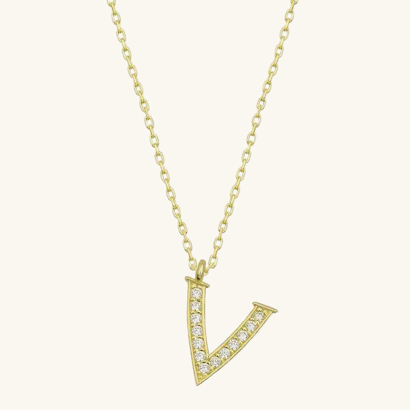 Gold Plated V Letter Women's Silver Necklace