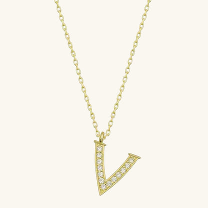 Gold Plated V Letter Women's Silver Necklace