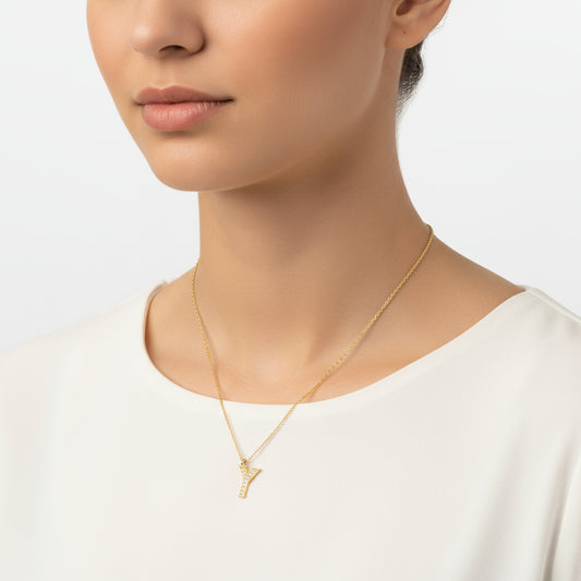 Gold Plated Y Letter Women's Silver Necklace