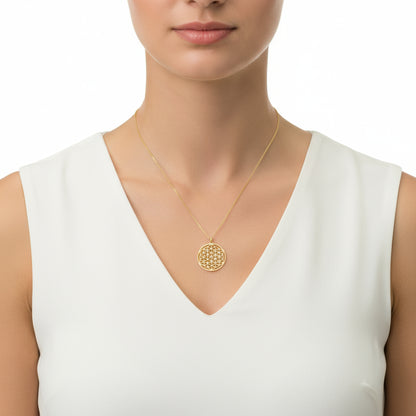 Gold Plated Flower of Life Silver Necklace