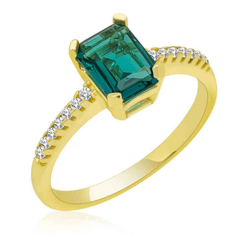 Green Baguette Stone Gold Plated Women's Silver Ring