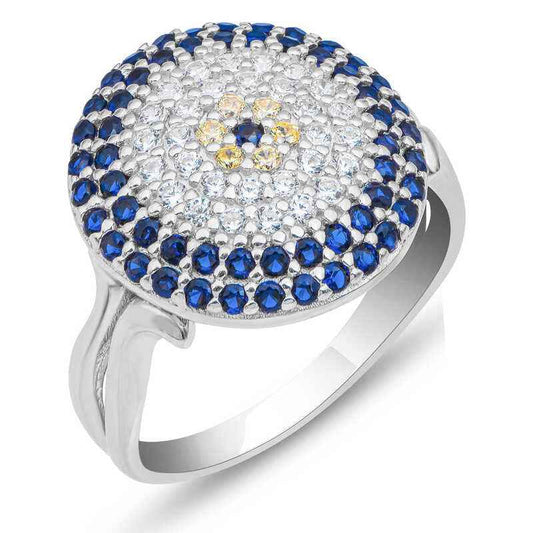 Round Evil Eye Women's Silver Ring