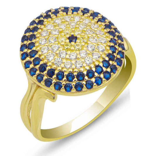 Gold Plated Round Evil Eye Women's Silver Ring